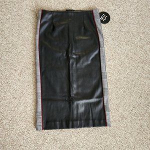 NWT One 5 One Faux Leather Side Stripe Midi Pencil Skirt Size S